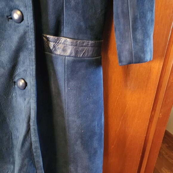 Women's Medium Beged-Or Blue Suede Leather Full Length Coat Made In Israel - Picture 6 of 14